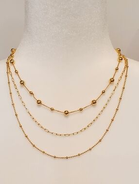 J. Crew Triple Strand Tiered Gold Tone Chain Necklace,  20", EUC